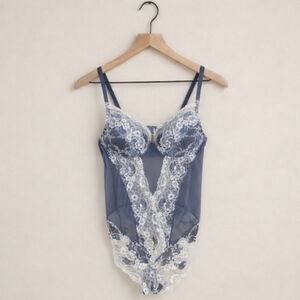 Yamamay Primula Pearl Grey & White Lace Lingerie Bodysuit Womens Size Medium